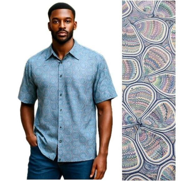 VTG Maharajas Silky Shirt Mens Size XXL Blue Bespoke Custom Tailored Singapore - Picture 1 of 11